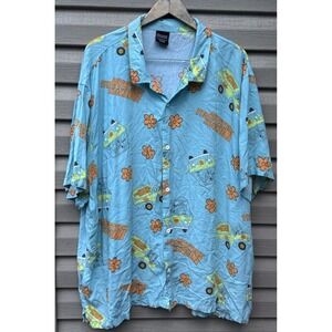 Scooby Doo Men's Shirt Button Up Short Sleeve Mystery Machine Hawaiian 3XL